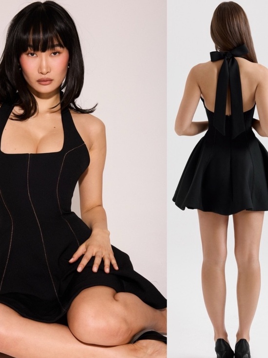 House of CB Dresses & Skirts - House of CB Loulette Black Halter Neck Bow Mini Dress